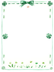 Wall Mural - paper with thin hand-drawn border in watercolor style. the border features fun doodles of shamrocks,