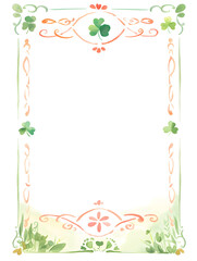 Wall Mural - paper with thin hand-drawn border in watercolor style. the border features fun doodles of shamrocks,