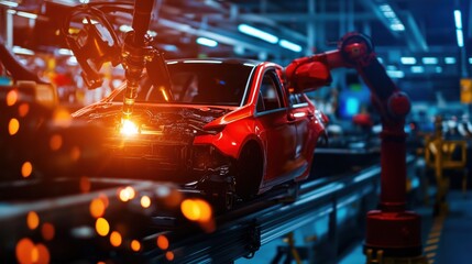 Poster - Aerial View of Modern Automotive Manufacturing Process in Industrial Facility