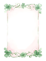 Wall Mural - paper with thin hand-drawn border in watercolor style. the border features fun doodles of shamrocks,