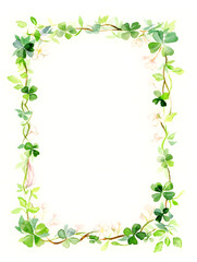 Wall Mural - paper with thin hand-drawn border in watercolor style. the border features fun doodles of shamrocks,