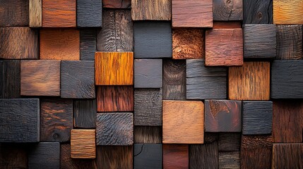 Aufkleber - Rustic wooden blocks arranged to create a unique wall, perfect for home decor or design background