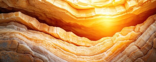 Poster - Weathering process concept. A stunning display of layered rock formations illuminated by warm golden light.