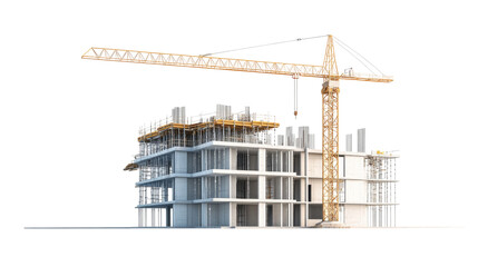 Construction site with crane urban environment png transparent background white space for clarity