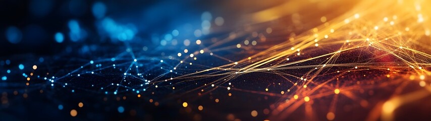 Leinwandbilder - Futuristic digital network of glowing energy particles and lines in a complex abstract pattern representing technological innovation data connectivity