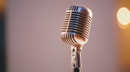 Aufkleber - Vintage Microphone in Ambient Light Inspiring Home-Based Podcasting and Indie Broadcasting for Creative Storytelling Enthusiasts