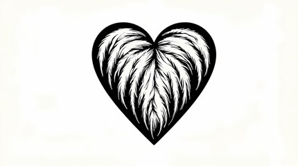 Poster - A black and white drawing of a heart with a feathery stem