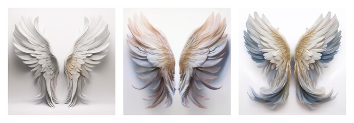 Poster - Isolated collection of three pairs of wings in different colors, presented on a plain background, each pair depicted in an isolated style.