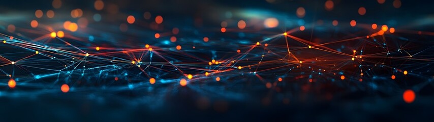 Fototapete - Interconnected digital network of glowing luminous patterns and lights representing the complex and ever evolving world of technology data and intelligence