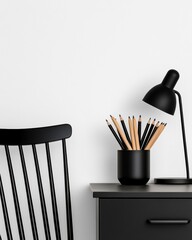 Poster - Sleek Black Hardware Elegance Matte Black Lamp and Handle Accents Enhance Minimalist Workspace for Remote Work Ambience - Modern Office Design Solutions