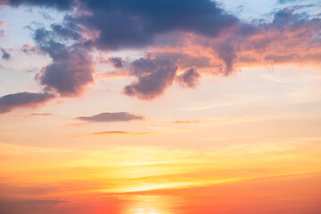 Wall Mural - sky,sunset, beautiful , luxury soft gradient orange gold clouds and sunlight on the blue sky perfect