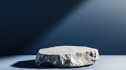 Leinwandbilder - Minimalist Granite Podium Display Textured Raw Stone on Navy Gradient - Impactful Tech Showcase for Professional Branding and Innovative Design