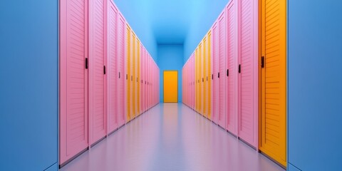 Fototapete - Vibrant Data Center Corridor Colorful Server Racks with Precision Cable Management - Transformative Tech Design for Enhanced Enterprise Infrastructure and Digital Efficiency