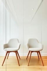 Poster - Scandinavian Minimalist Meeting Room Glass-walled Conference Space with Ergonomic Chairs - Corporate Architecture for Modern Business Flexibility and Collaborative Design