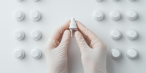 Aufkleber - Minimalist Clinical Composition White Laboratory Dropper in Hand with Sterile Containers - Advanced Medical Content for Healthcare Marketing and Diagnostic Precision
