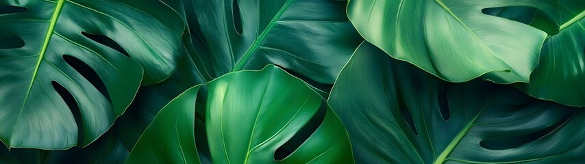 Aufkleber - Lush vibrant and verdant tropical foliage fills the frame creating a captivating natural background  Flowing leaves in various shades of green intertwine