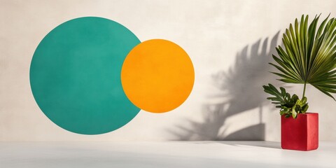 Aufkleber - Minimalist Urban Living Geometric Wall Art and Indoor Plant with Modern Textures - Innovative Interior Design for Contemporary Lifestyle and Creative Workspace Inspiration