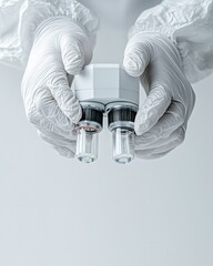 Aufkleber - Minimalist Scientific Precision White Gloved Hands Holding Analytical Lab Instruments - Cutting-Edge Diagnostics and Medical Innovation for Healthcare Advancements