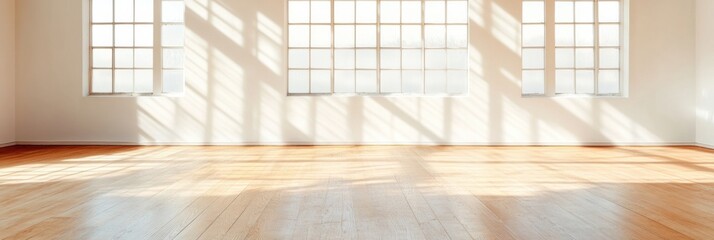 Poster - Minimalist Art Gallery Design Sunlit White Walls and Wooden Floors - Contemporary Exhibition Space for Modern Art Showcasing and Cultural Venue Development