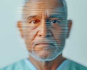 Leinwandbilder - Dynamic Healthcare Visualization Senior Medical Professional with Digital Overlay - Tech-Driven Operational Efficiency for Healthcare Management and Innovation