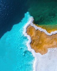 Poster - Vibrant Aerial Abstract Salt Formations and Turquoise Waters in a Barren Landscape - Sustainable Design Inspiration and Innovative Environmental Documentation