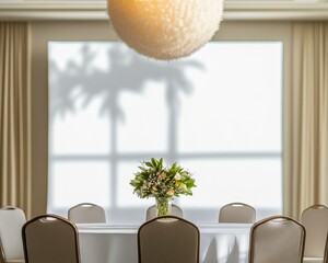 Aufkleber - Nordic-Inspired Meeting Room Contemporary Conference Setting with Textured Light Fixture and Floral Centerpiece - Enhancing Business Engagement and Professional Collaboration