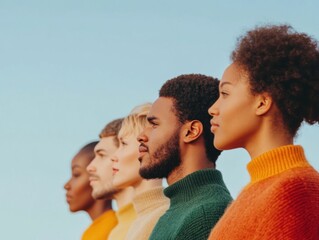 Aufkleber - Vibrant Group Portrait in Sunset Lighting Community Collaboration and Social Inclusion in Casual Textures - Diversity Campaign Content for Modern Marketing and Social Responsibility