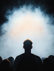 Fototapete - Dynamic Entertainment Display Silhouetted Audience Engaged with Luminous Stage Lighting and Audio Gear - Live Event Marketing and Immersive Music Experiences in Commercial Spaces