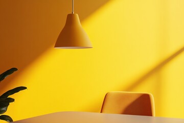 Poster - Color Drenching Dining Room Mustard Yellow Matte Walls and Pendant Lamp - Modern Interior Design for Lifestyle Branding and Restaurant Renovation Inspiration