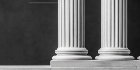 Poster - Neoclassical Office Inspiration White Marble Columns Against Grey Background for Sophisticated Workspace Design and Business Innovation