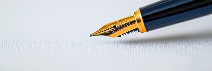 Poster - Sophisticated Legal Design Luxury Gold-Tipped Fountain Pen on Textured Paper - Professional Desk Aesthetic for Corporate Compliance and Executive Documentation