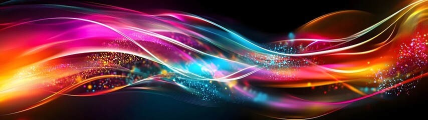 Poster - Mesmerizing abstract background featuring vibrant colorful and dynamic swirls of glowing luminous digital fluid gradient waves that evoke a sense of cosmic energy and captivating visual interest