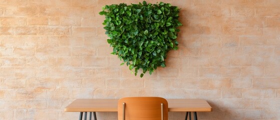 Aufkleber - Vertical Garden Workstation Ergonomic Chair and Wooden Desk with Wall-mounted Indoor Greenery - Contemporary Eco-Office Design for Sustainable Workspaces in Modern Startups