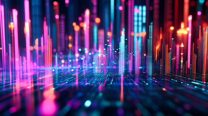 Poster - Abstract financial background with glowing stock charts and bar graphs