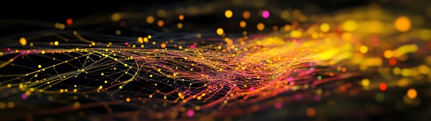 Leinwandbilder - Mesmerizing Digital Abstract of Vibrant Colorful Lighting Particles in Dynamic Motion Representing the Essence of Modern Technology and Innovation