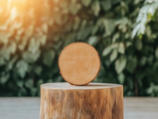 Poster - Modern Rustic Decor Circular Wooden Accent in Natural Setting - Eco-Friendly Content for Sustainable Interior Design and Wellness Spaces