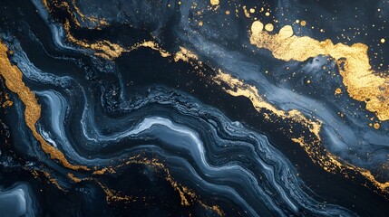 Fototapete - Mesmerizing fluid abstract texture with golden glitter waves and ripples on a dark moody backdrop  A striking captivating and evocative digital artwork with a premium