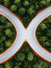 Poster - High-Resolution Aerial Urban Intersection Symmetrical Roadways Amidst Verdant Foliage - Smart City Infrastructure and Eco-Friendly Urban Planning Visualization