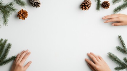 Aufkleber - Minimalist Financial Planning Setup Human Hands and Natural Elements Crafting Retirement Strategy on White Background - Inspiring Financial Education for Business Innovation
