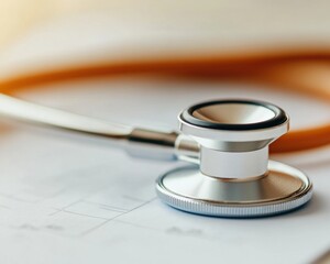 Leinwandbilder - Minimalist Medical Documentation Setup Stainless Steel Stethoscope on Research Papers - Premium Health Content and Diagnostic Equipment for Modern Clinical Insights