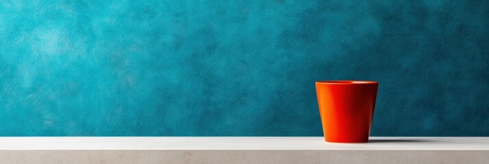 Aufkleber - Vibrant Minimalism in Modern Decor Smooth Ceramic Orange Cup on Textured Turquoise Background - Contemporary Interior Focus and Visual Branding Inspiration