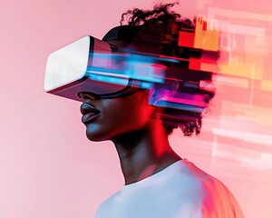 Aufkleber - Neon Cyber Aesthetic Virtual Influencer in Futuristic VR Headset - High-Tech Lifestyle Content for Digital Avatars and AI-Driven Marketing Innovations