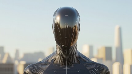 Fototapete - Futuristic Techwear Innovation Modular Carbon-Fiber Panels in Urban Landscape Resilient Wearable Design for Tactical and Modern Applications
