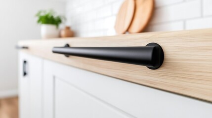 Leinwandbilder - Contemporary Minimalist Kitchen White Cabinets with Matte Black Handles and Light Wood Finish - Renovation Inspiration and DIY Home Update Content