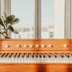 Leinwandbilder - Scandinavian Modernist Digital Piano Workspace Wooden Ivory Keys with Natural Light for Creative Home Studios - Acoustic and Aesthetic Design in Music Production