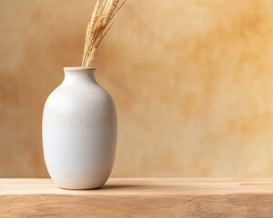 Poster - Minimalist Boho Living Handmade Ceramic Vase on Natural Wood Surface for Trendy Home Decor and Contemporary Interior Styling - Artisan Craftsmanship in Modern Spaces
