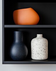 Aufkleber - Modern Industrial Shelf Display Eclectic Ceramic Vases with Textured Hues - Contemporary Home Decor and Interior Styling for Urban Spaces