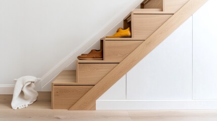 Poster - Modern Minimalist Under-Stair Storage Sleek Wooden Built-In Drawers for Efficient Home Organization - Real Estate and DIY Renovation Trend, Bright Functional Design