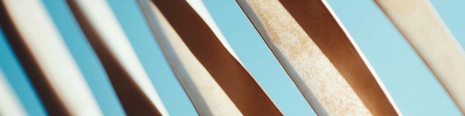 Fototapete - contemporary thermometer display geometric wooden slats against cerulean sky - smart climate monitor