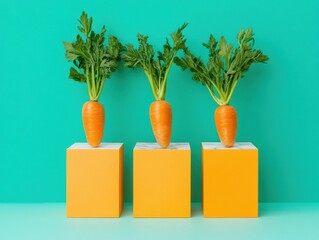 Leinwandbilder - Minimalist Office Decor Vibrant Carrot on Marble Cubes - Workplace Wellness and Motivation Content for Modern Business Spaces
